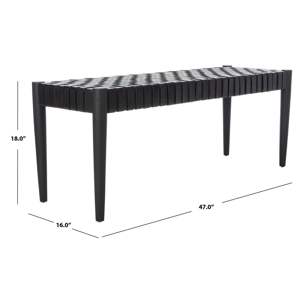 Safavieh Amalia Leather Weave Bench - Black Leather/Black