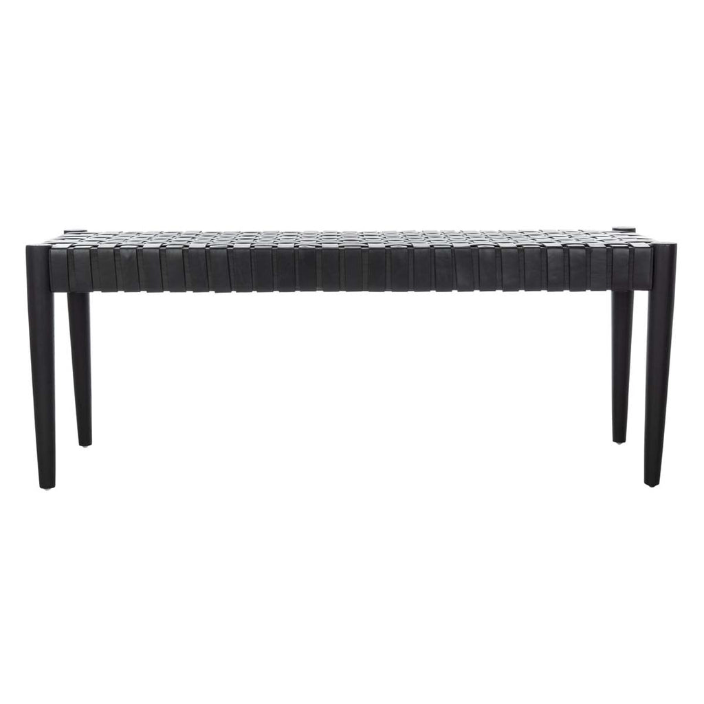 Safavieh Amalia Leather Weave Bench - Black Leather/Black