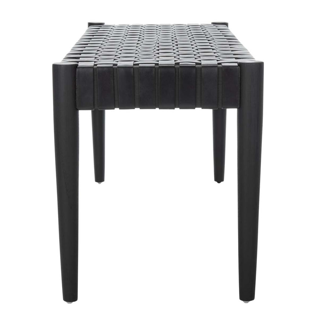 Safavieh Amalia Leather Weave Bench - Black Leather/Black