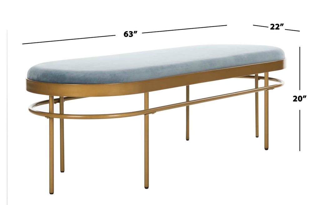 Safavieh Sylva Oval Bench - Slate Blue Velvet/Gold