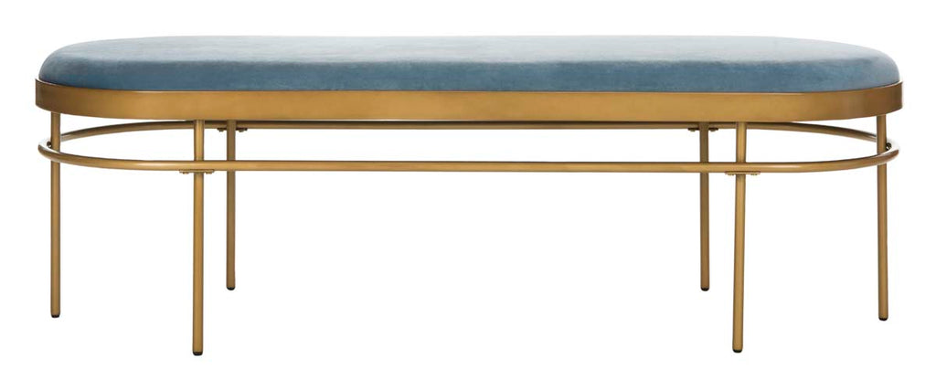 Safavieh Sylva Oval Bench - Slate Blue Velvet/Gold