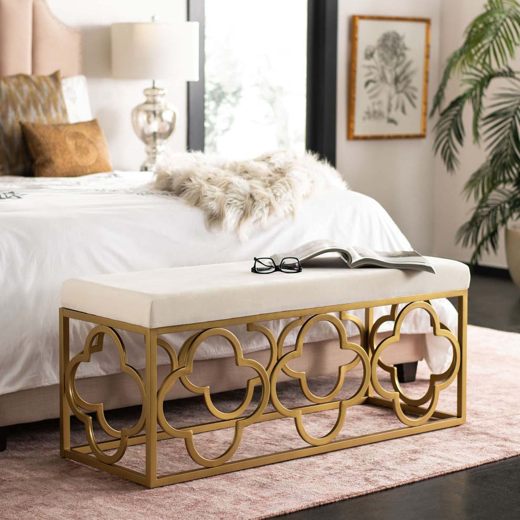 Safavieh Fleur Rectangle Bench - Cream Velvet/Gold