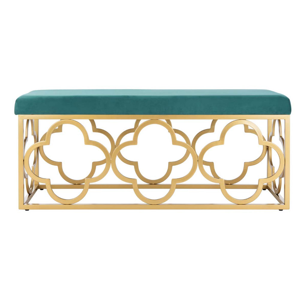 Safavieh Fleur Rectangle Bench - Emerald Velvet/Gold