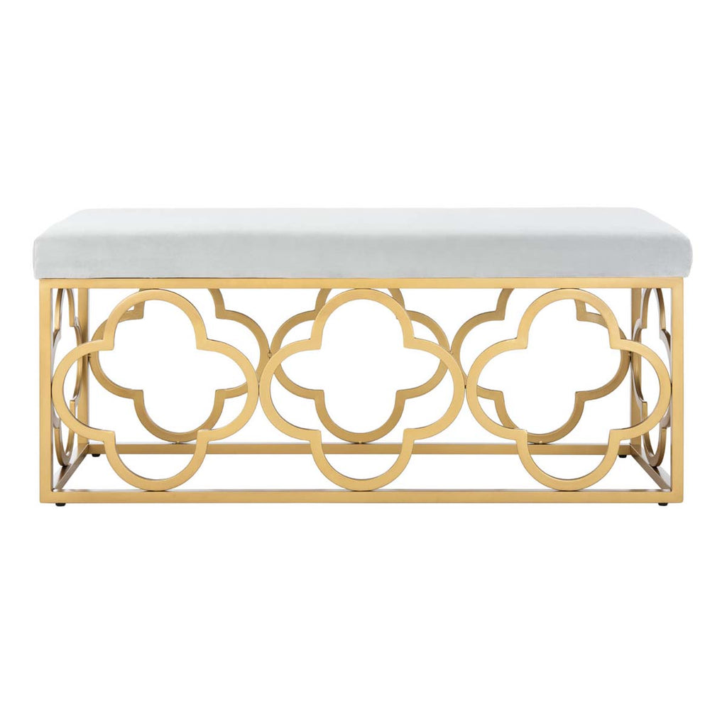 Safavieh Fleur Rectangle Bench - Grey Velvet/Gold
