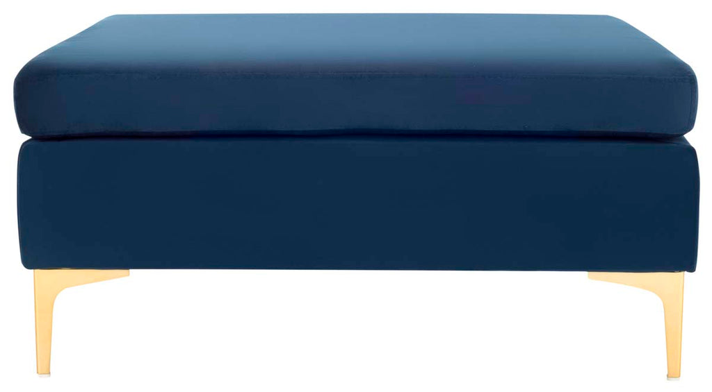 Safavieh Giovanna Square Ottoman - Navy Velvet/Brass