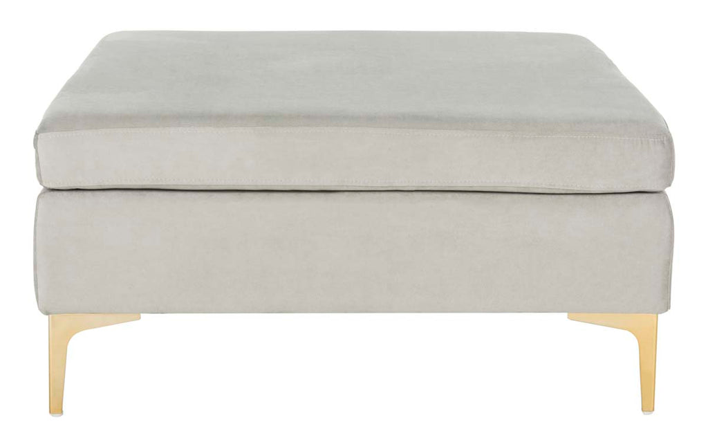 Safavieh Giovanna Square Ottoman - Grey Velvet/Brass