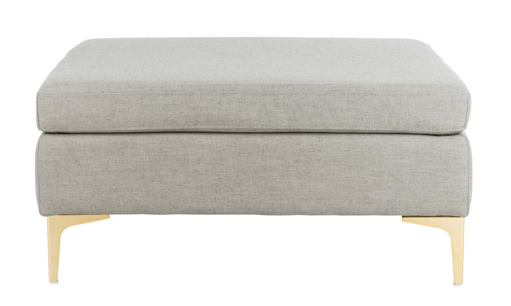 Safavieh Giovanna Square Ottoman - Light Grey Linen/Brass