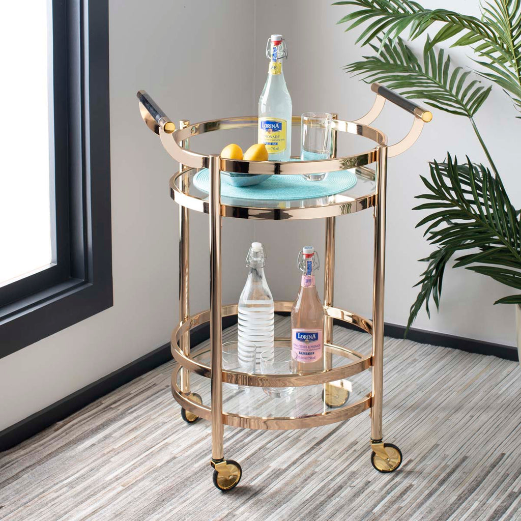 Safavieh Sienna 2 Tier Round Bar Cart - Gold/Glass