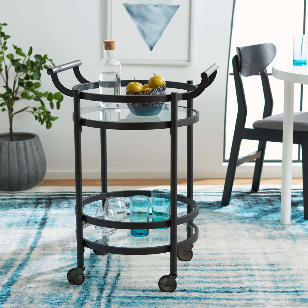 Safavieh Sienna 2 Tier Round Bar Cart - Matte / Black