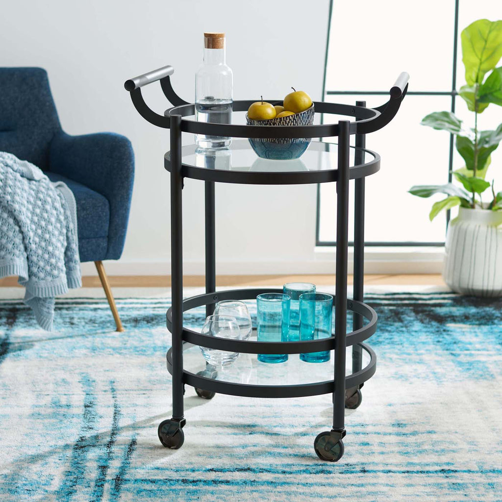 Safavieh Sienna 2 Tier Round Bar Cart - Matte / Black