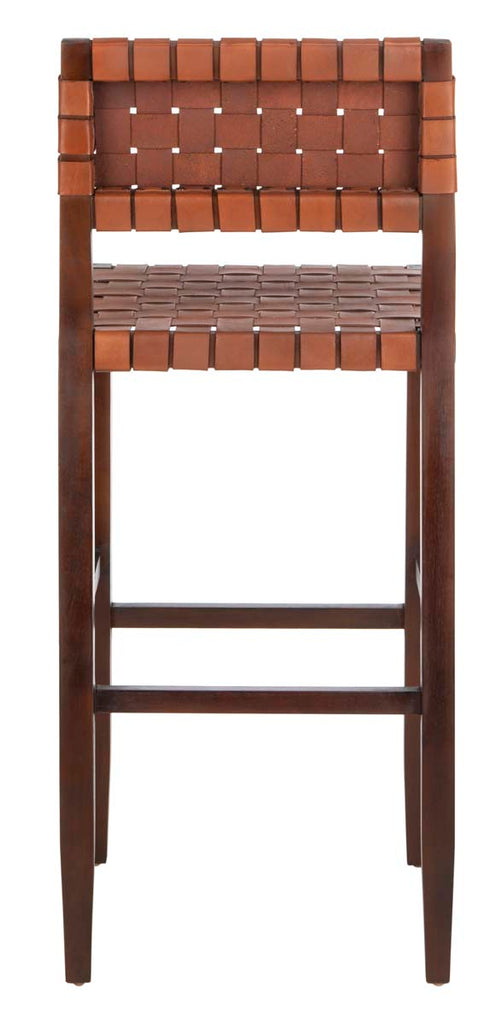 Safavieh Paxton Woven Leather Barstool - Cognac Leather/Walnut Finish