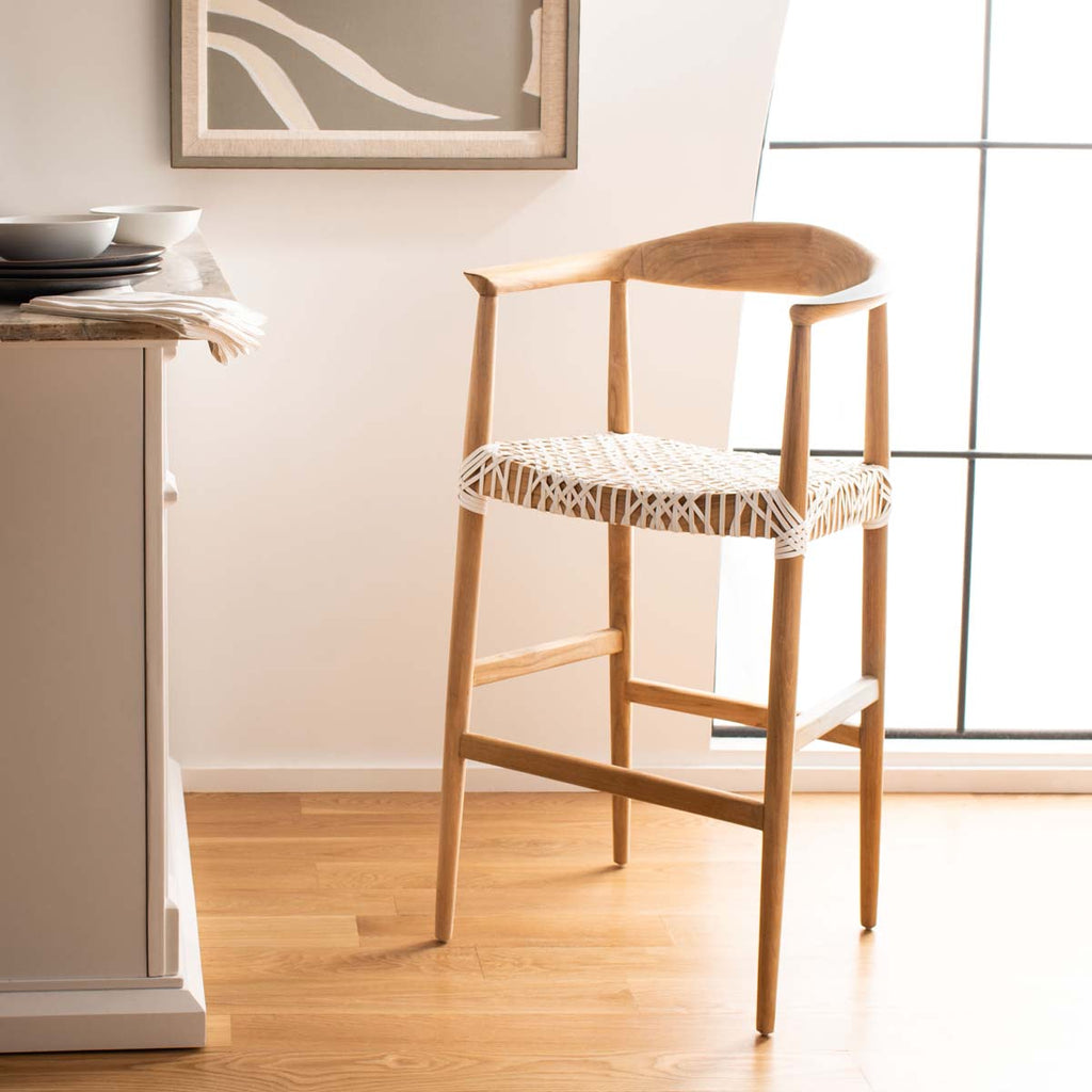 Safavieh Bandelier Barstool - Natural/White Leather