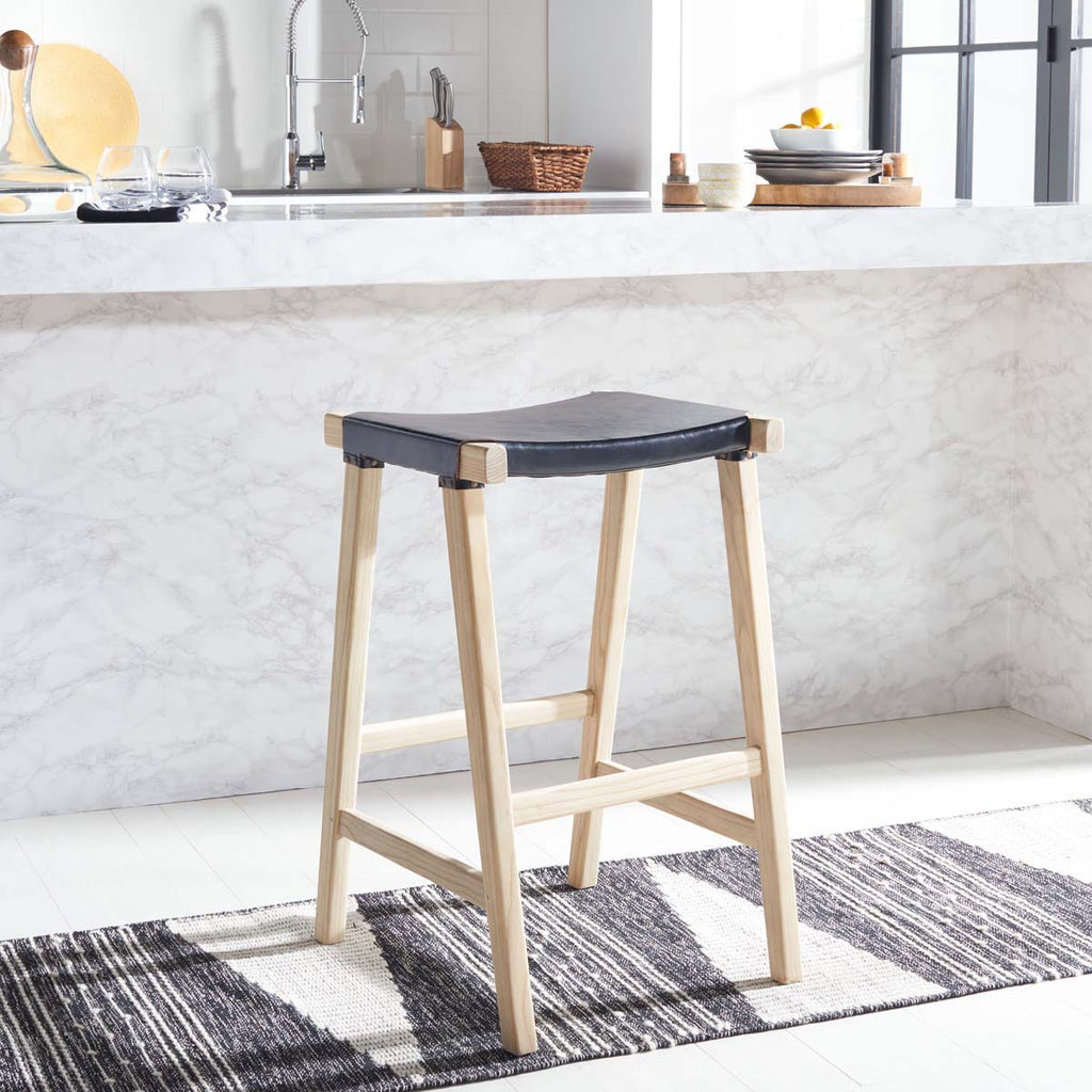 Aariz Rectangle Barstool | Safavieh - BST1010 - Black / Natural