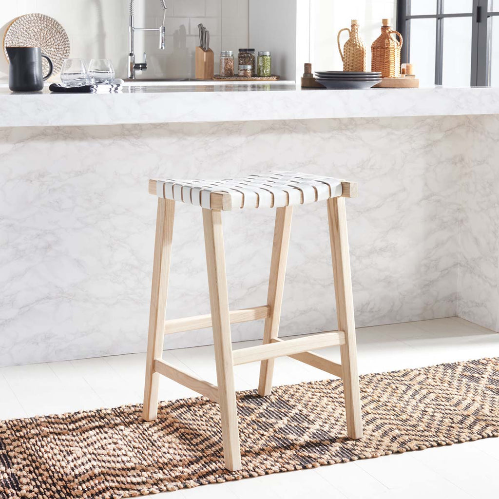 Safavieh Abreu Rectangle Barstool - White / Light Natural