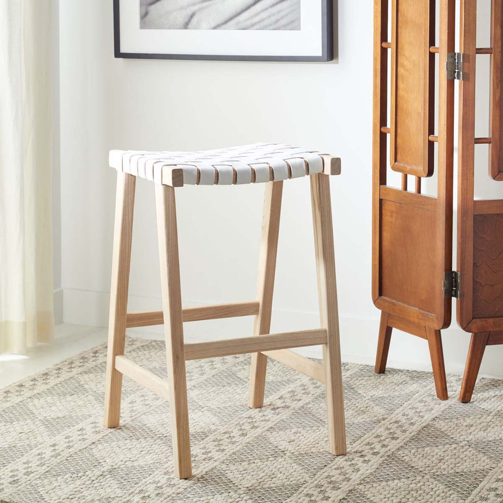 Safavieh Abreu Rectangle Barstool - White / Light Natural