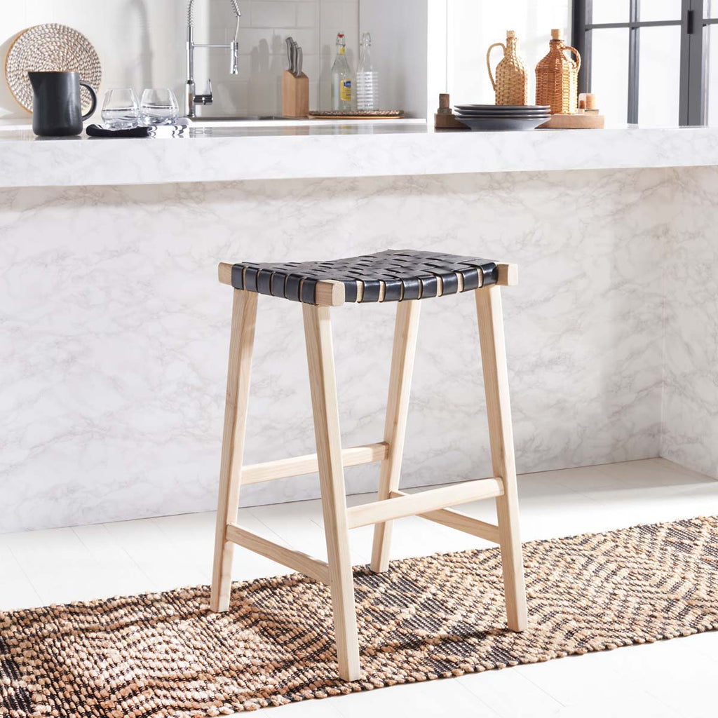 Safavieh Abreu Rectangle Barstool - Black / Light Natural