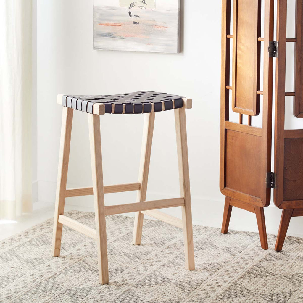 Safavieh Abreu Rectangle Barstool - Black / Light Natural