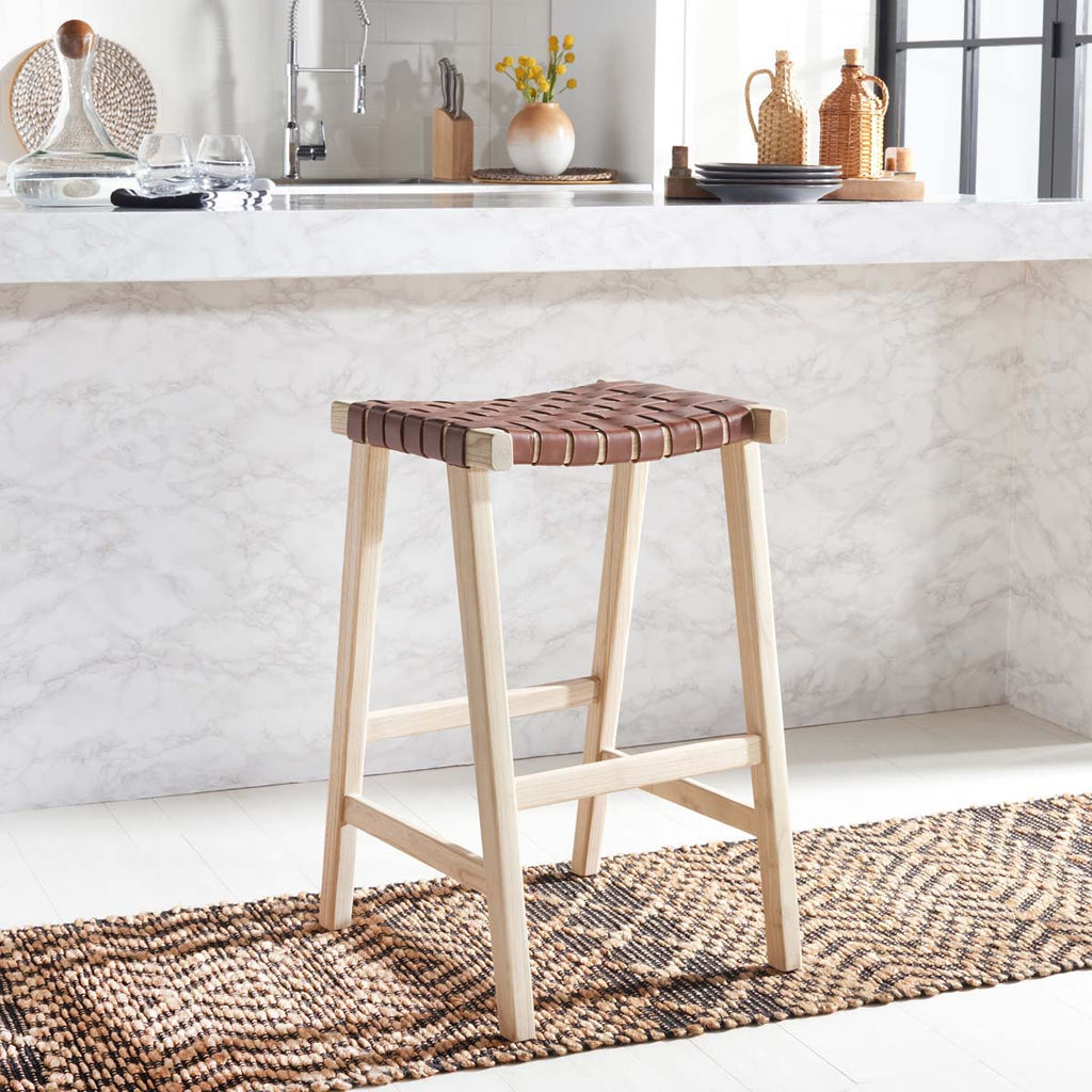 Safavieh Abreu Rectangle Barstool - Cognac / Light Natural