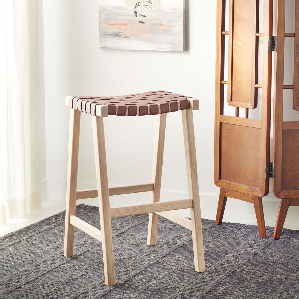 Safavieh Abreu Rectangle Barstool - Cognac / Light Natural