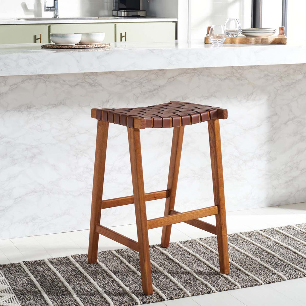 Safavieh Abreu Rectangle Barstool - Cognac / Natural