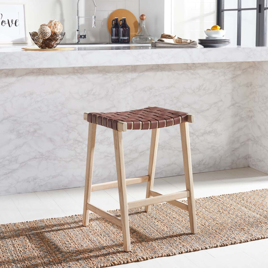 Safavieh Abreu Rectangle Counter Stool - Cognac / Light Natural