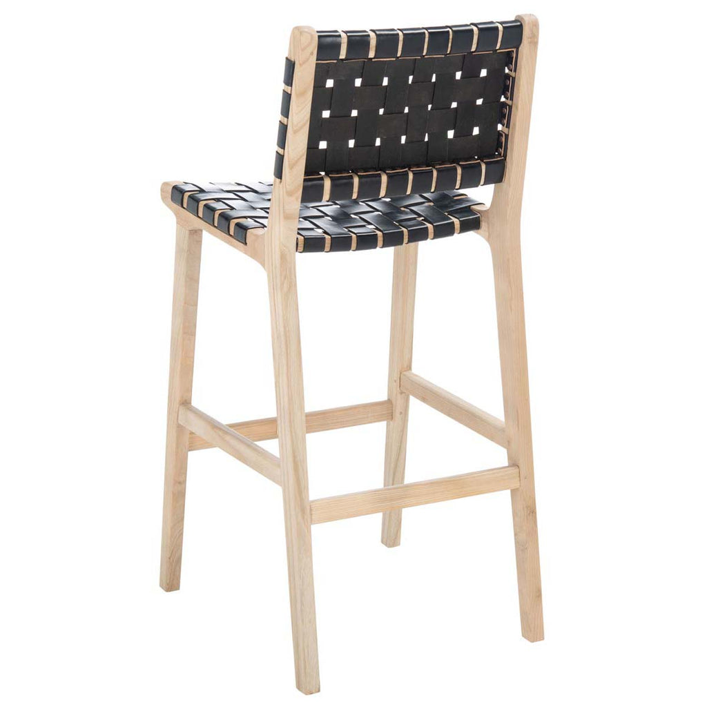 Adah Leather Bar Stool | Safavieh - BST1014 - Black / Natural