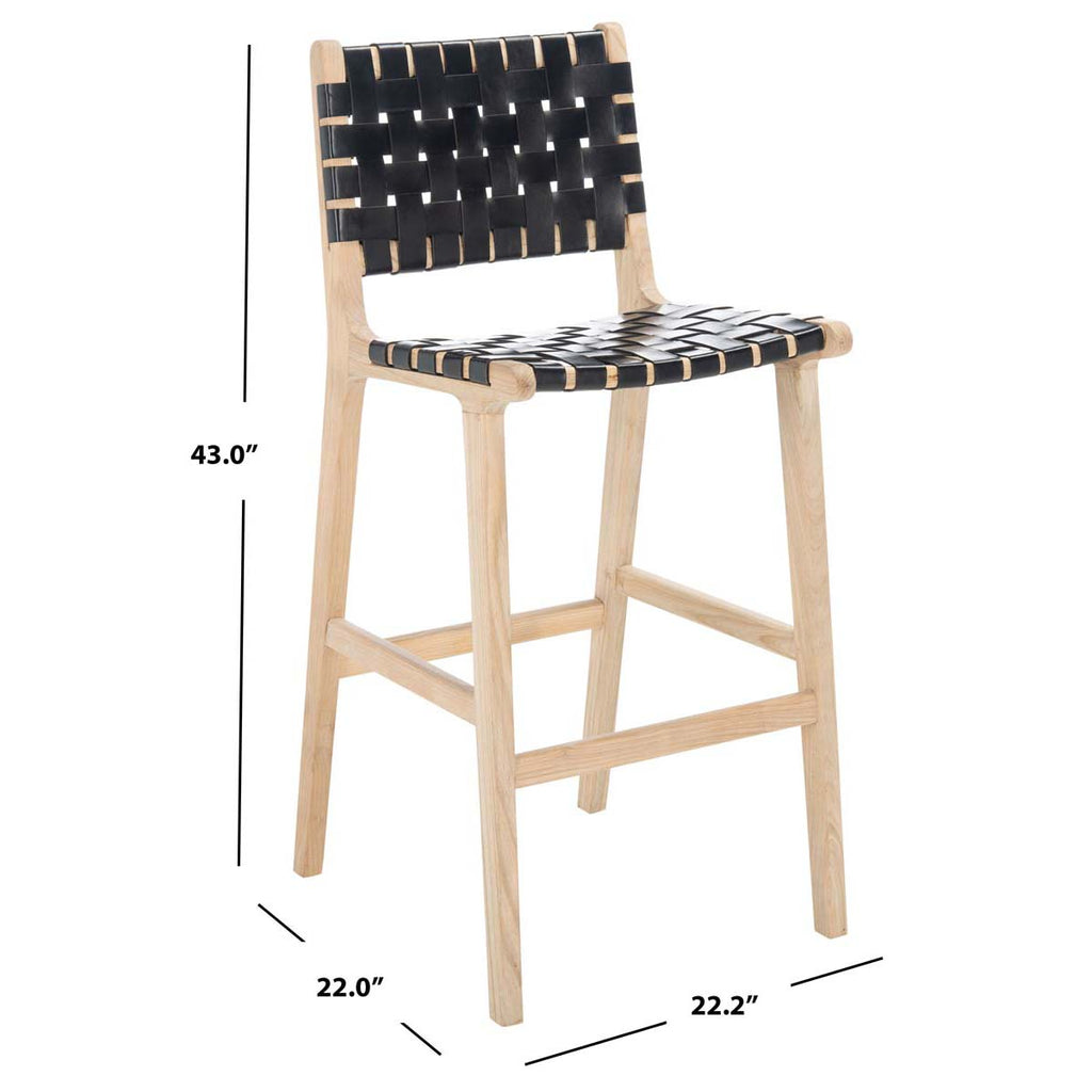 Adah Leather Bar Stool | Safavieh - BST1014 - Black / Natural