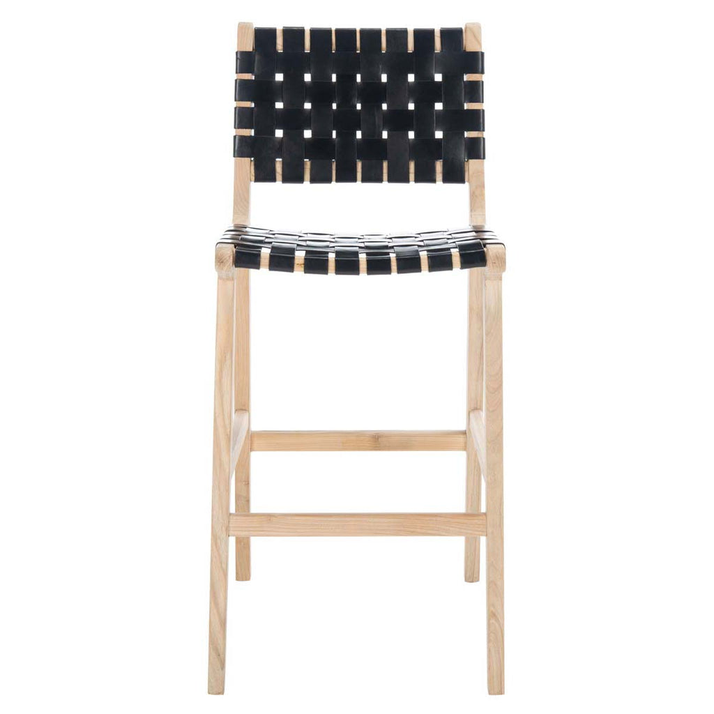 Adah Leather Bar Stool | Safavieh - BST1014 - Black / Natural