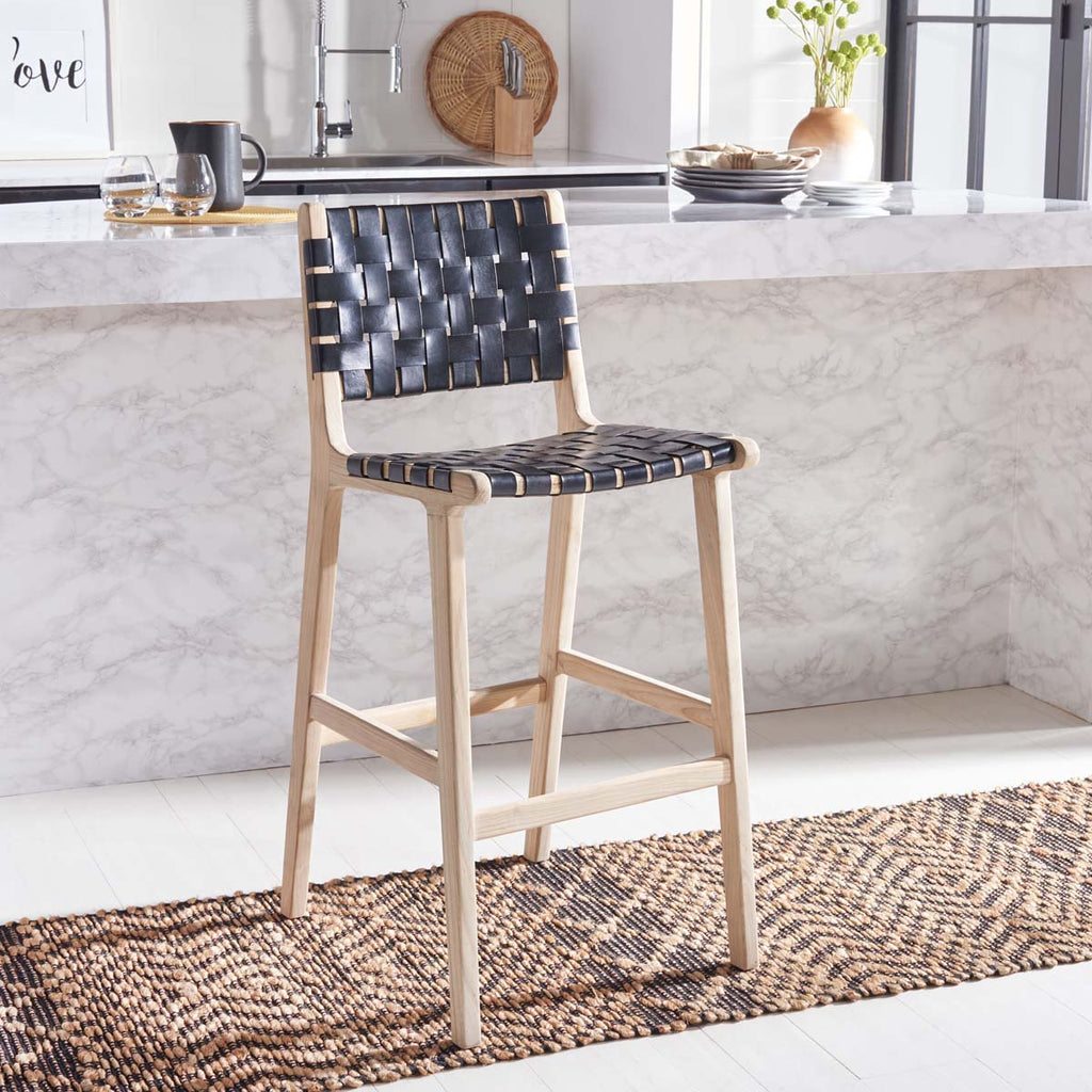 Adah Leather Bar Stool | Safavieh - BST1014 - Black / Natural