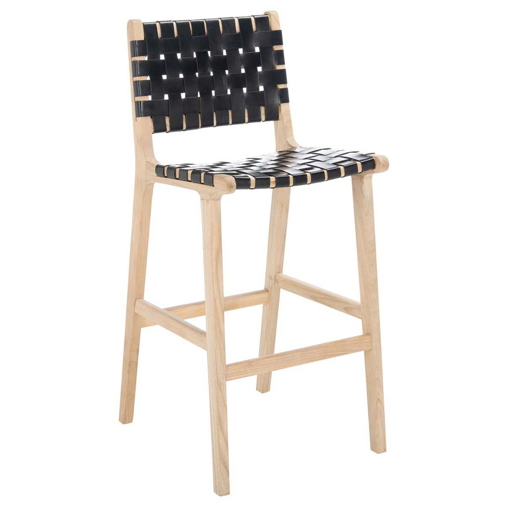 Adah Leather Bar Stool | Safavieh - BST1014 - Black / Natural