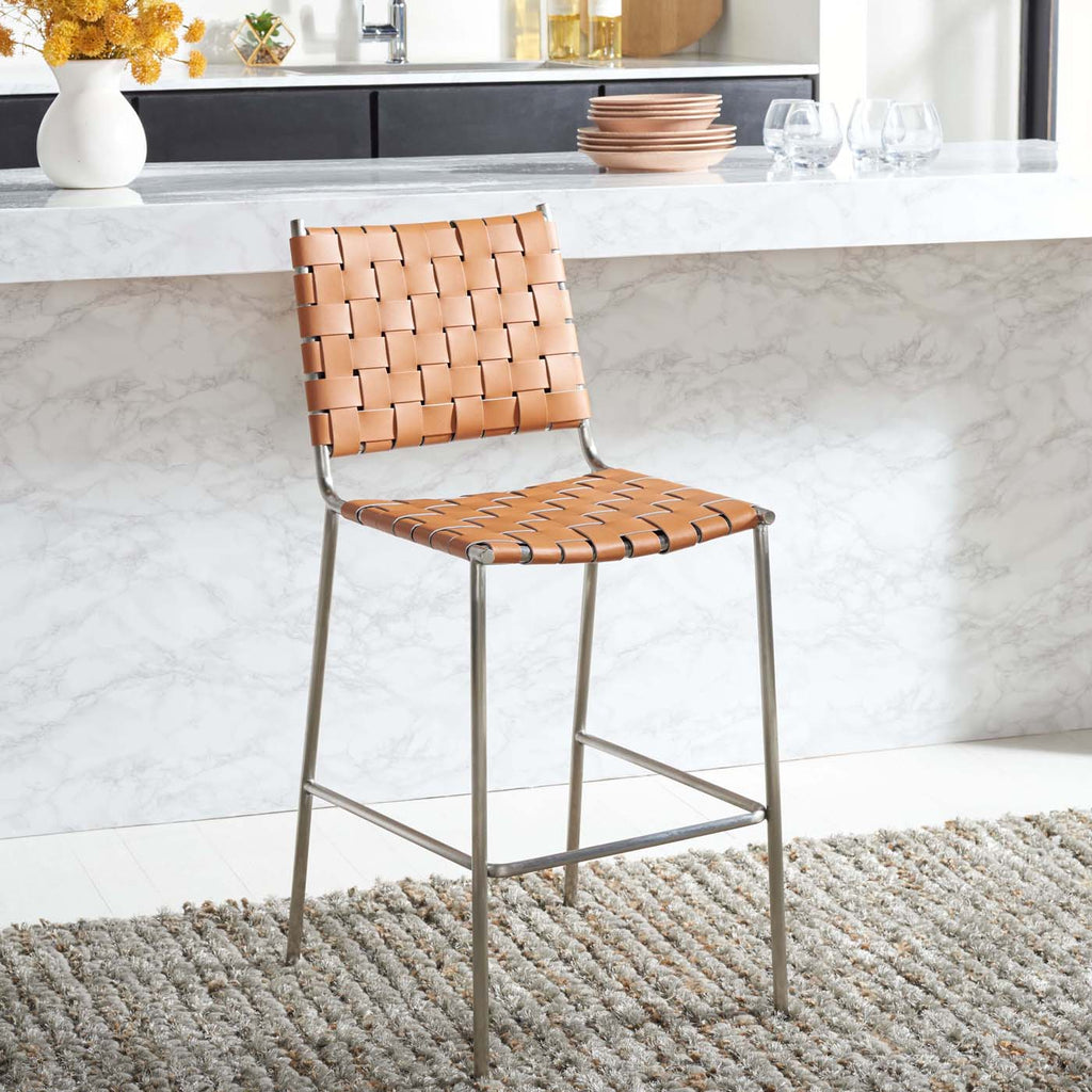 Safavieh Bahari Woven Counter Stool - Cognac / Silver