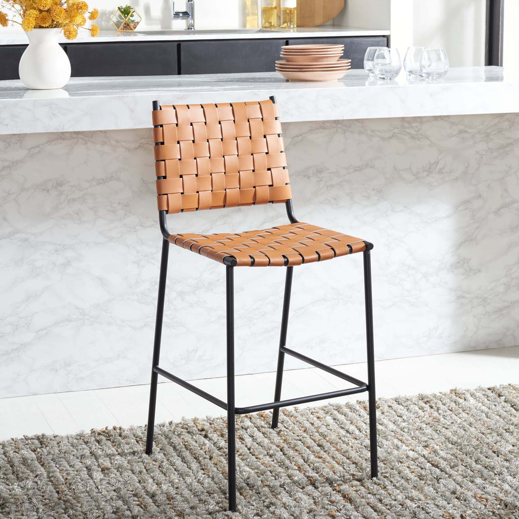 Safavieh Bahari Woven Counter Stool - Cognac / Black