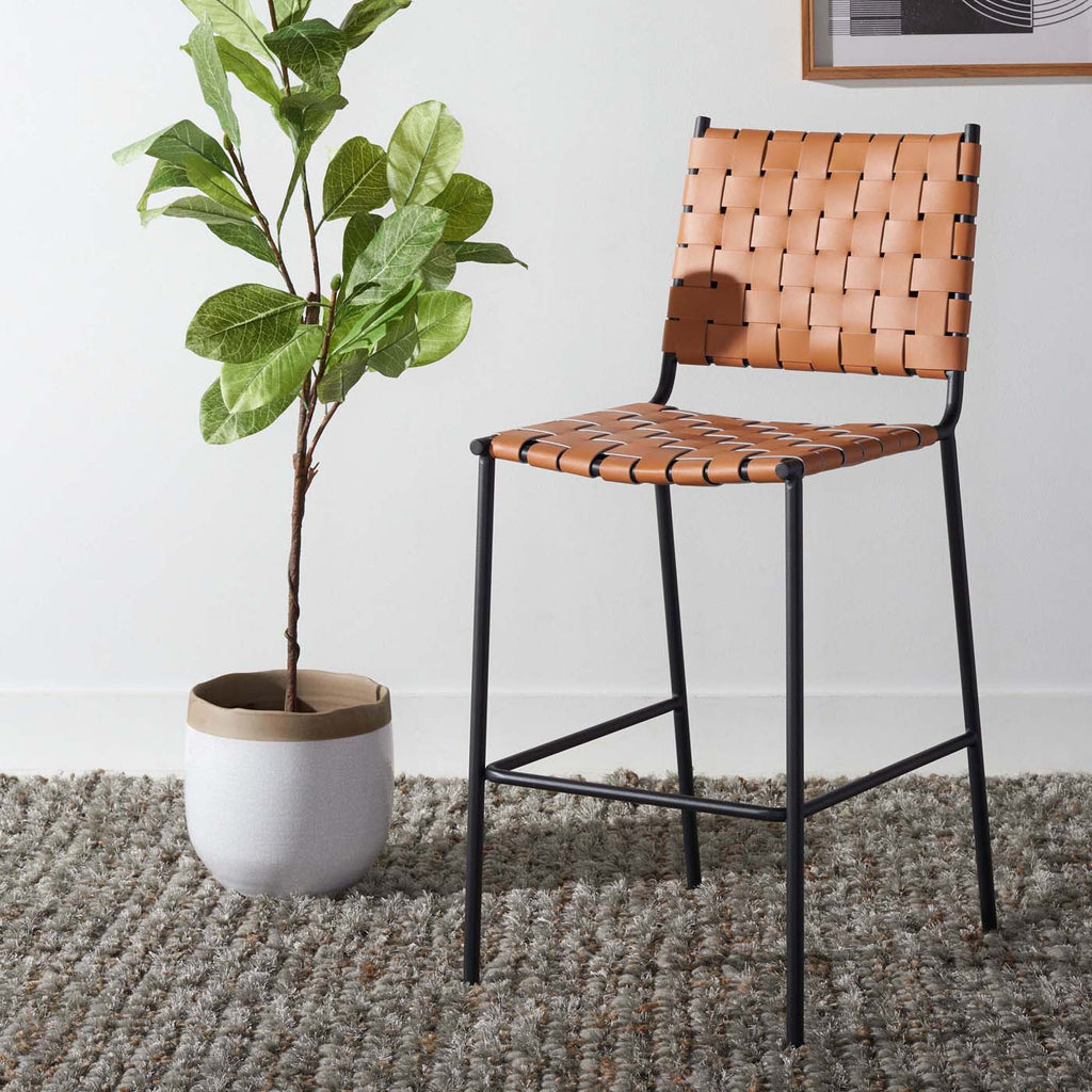 Safavieh Bahari Woven Counter Stool - Cognac / Black