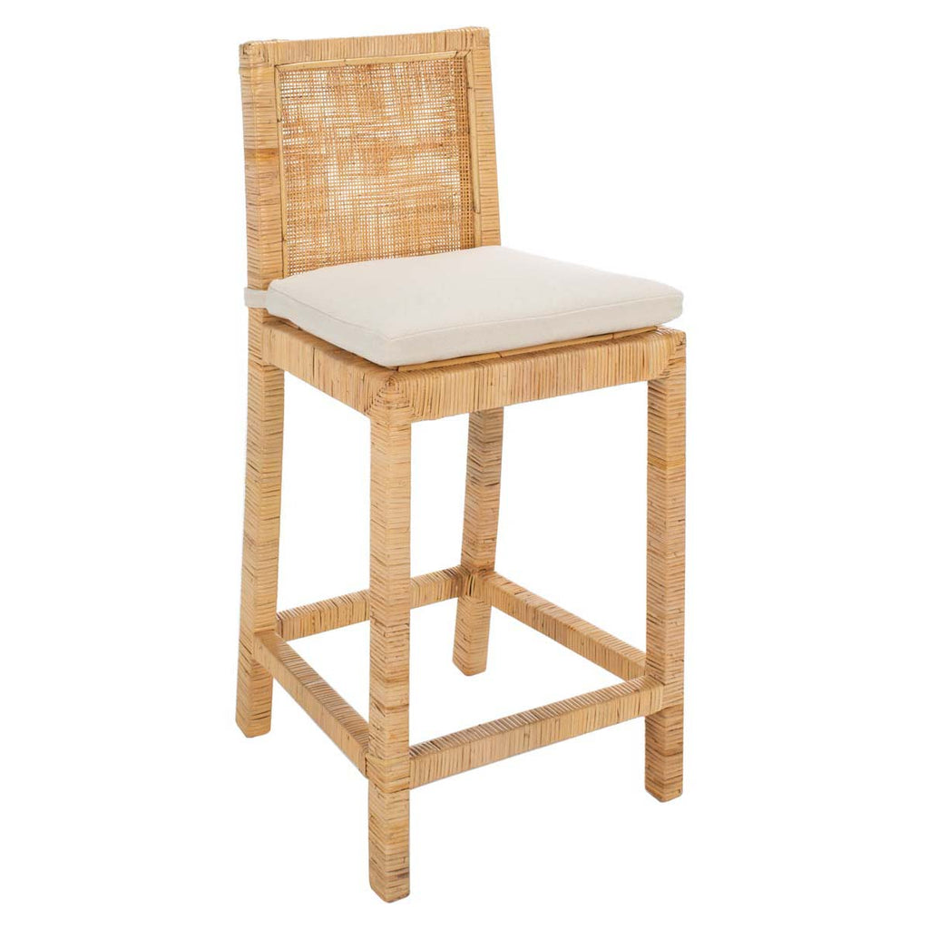 Safavieh Tojo Cane Counter Stool W/ Cushion - Natural / White