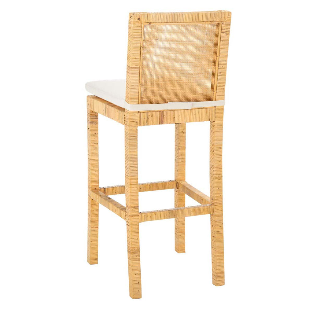 Safavieh Tojo Cane Bar Stool W/ Cushion - Natural / White