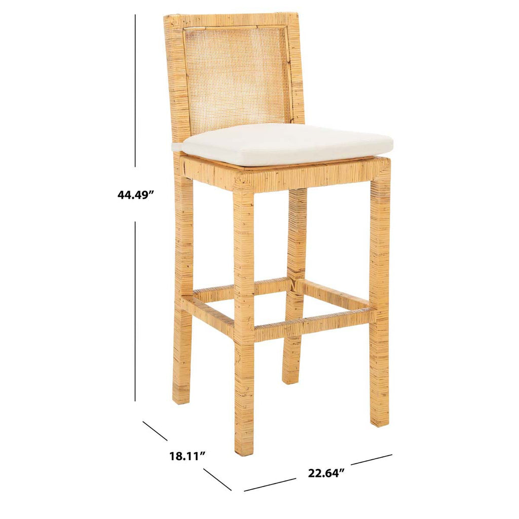 Safavieh Tojo Cane Bar Stool W/ Cushion - Natural / White