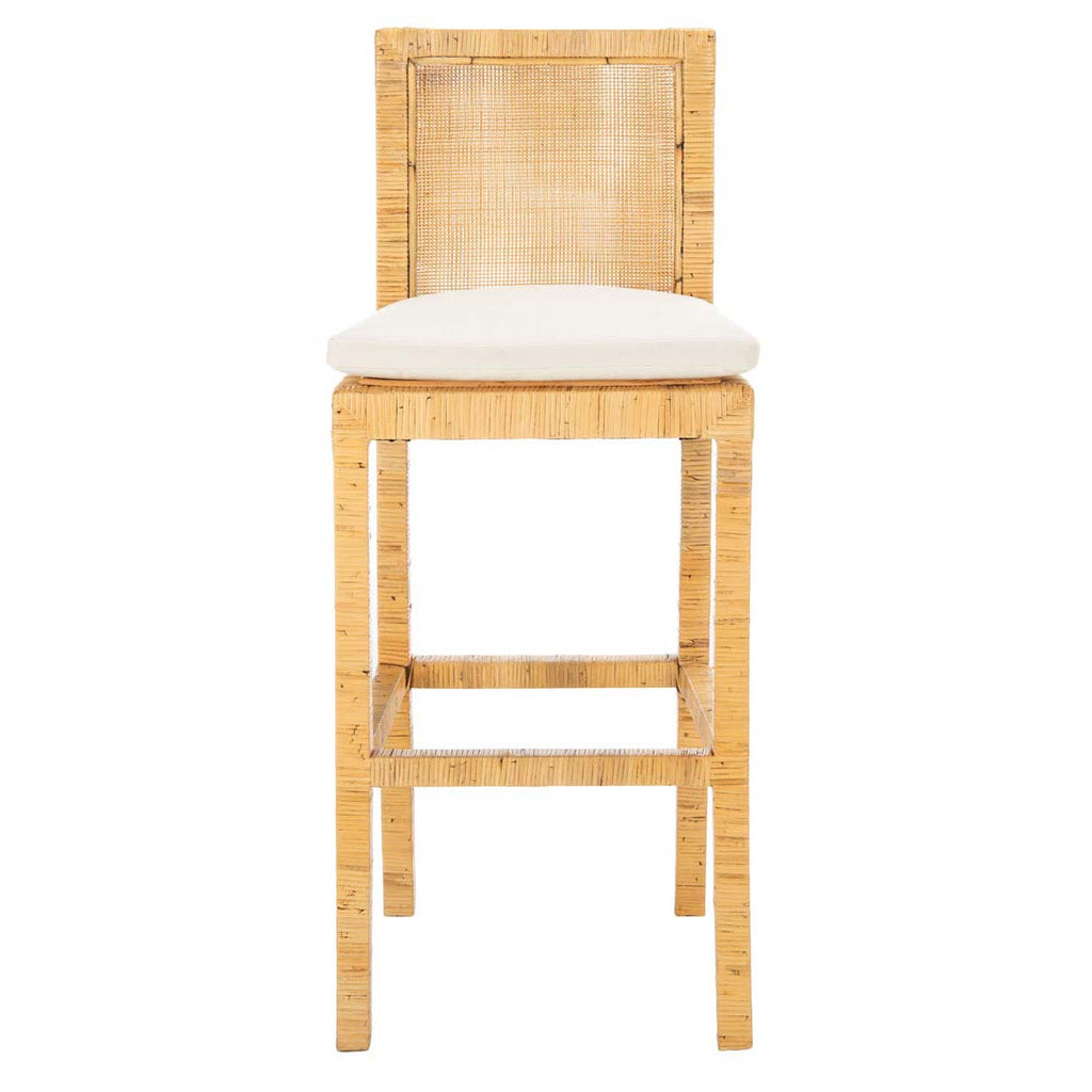 Safavieh Tojo Cane Bar Stool W/ Cushion - Natural / White