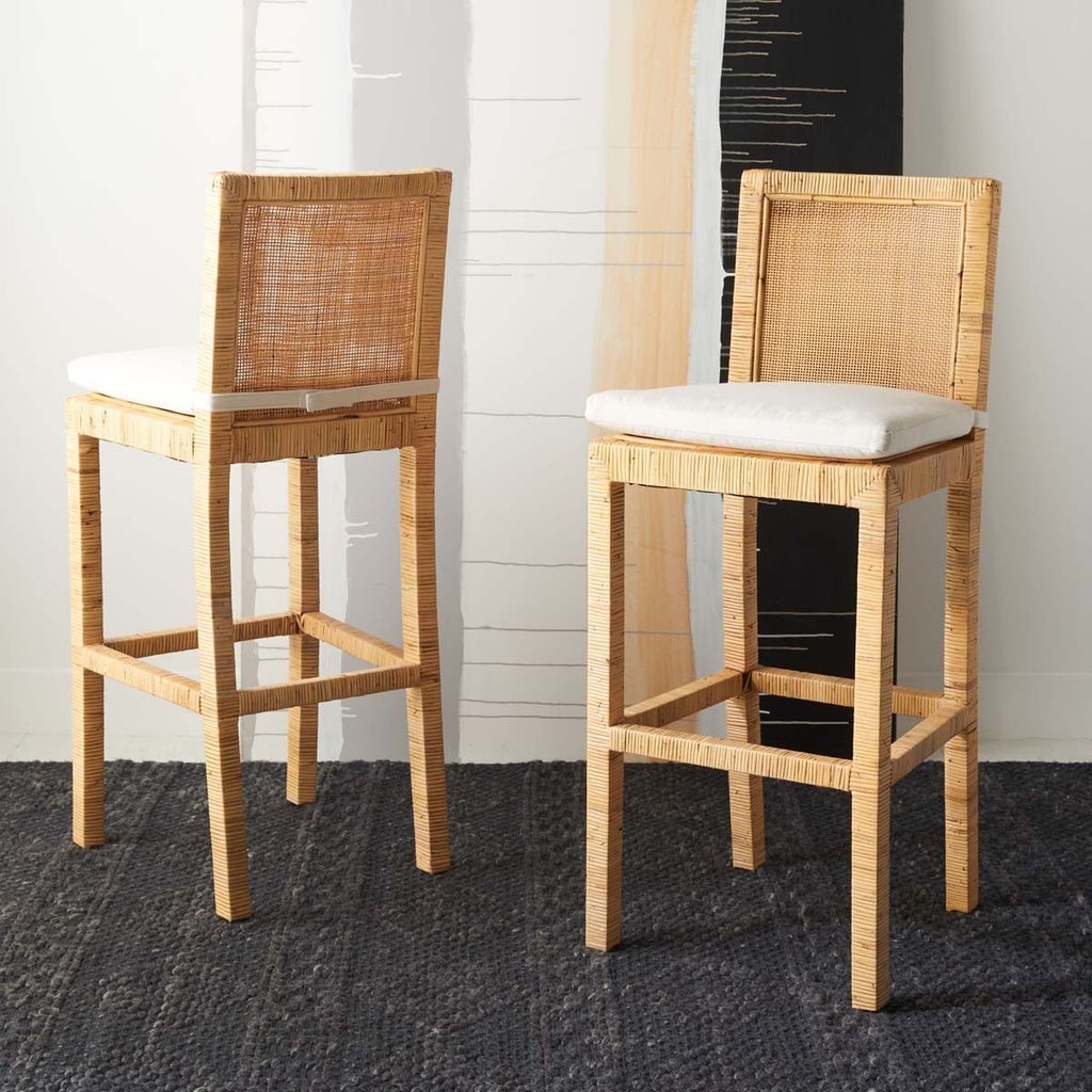 Safavieh Tojo Cane Bar Stool W/ Cushion - Natural / White