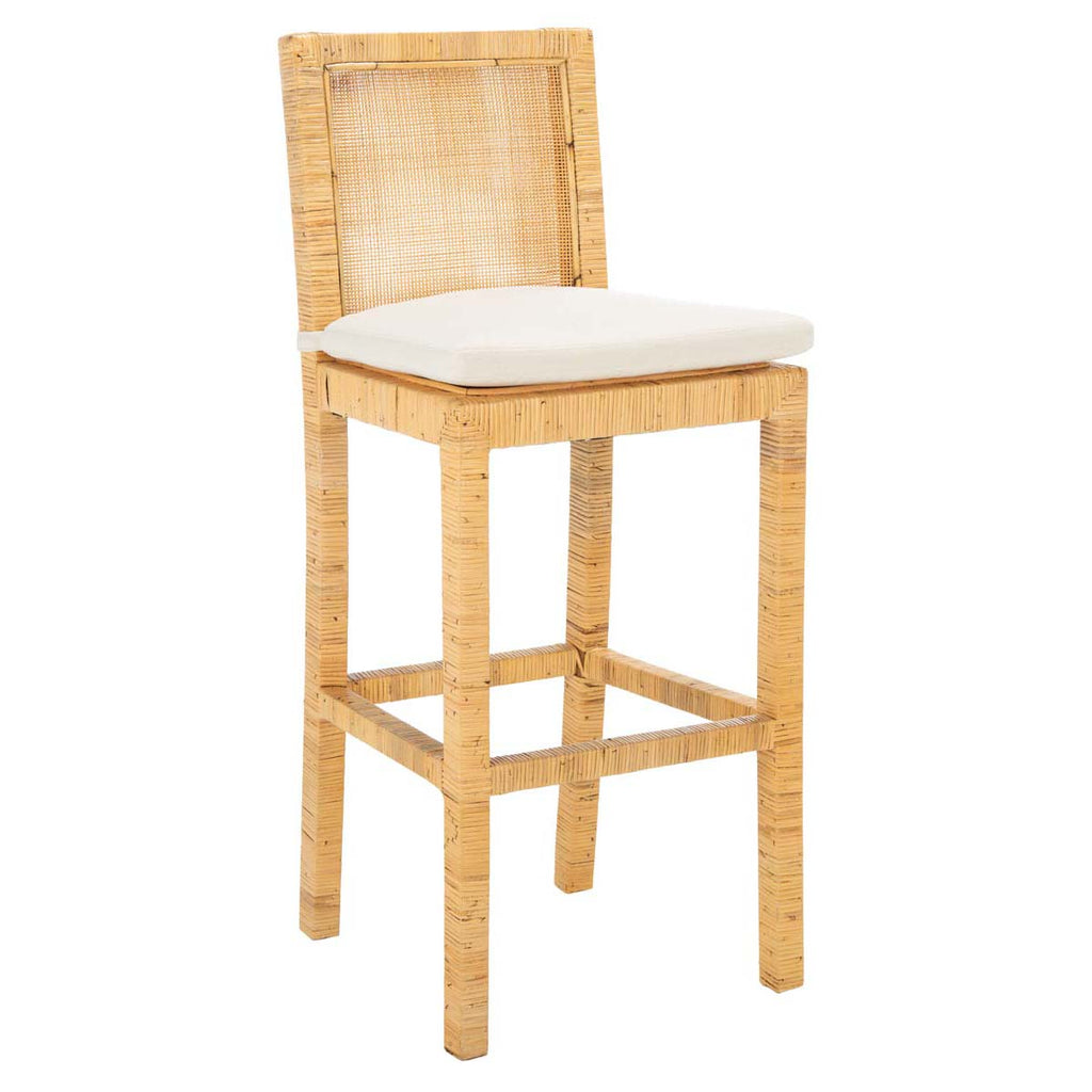 Safavieh Tojo Cane Bar Stool W/ Cushion - Natural / White