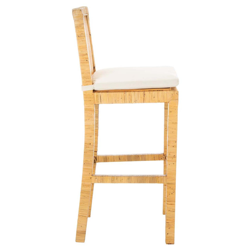 Safavieh Tojo Cane Bar Stool W/ Cushion - Natural / White