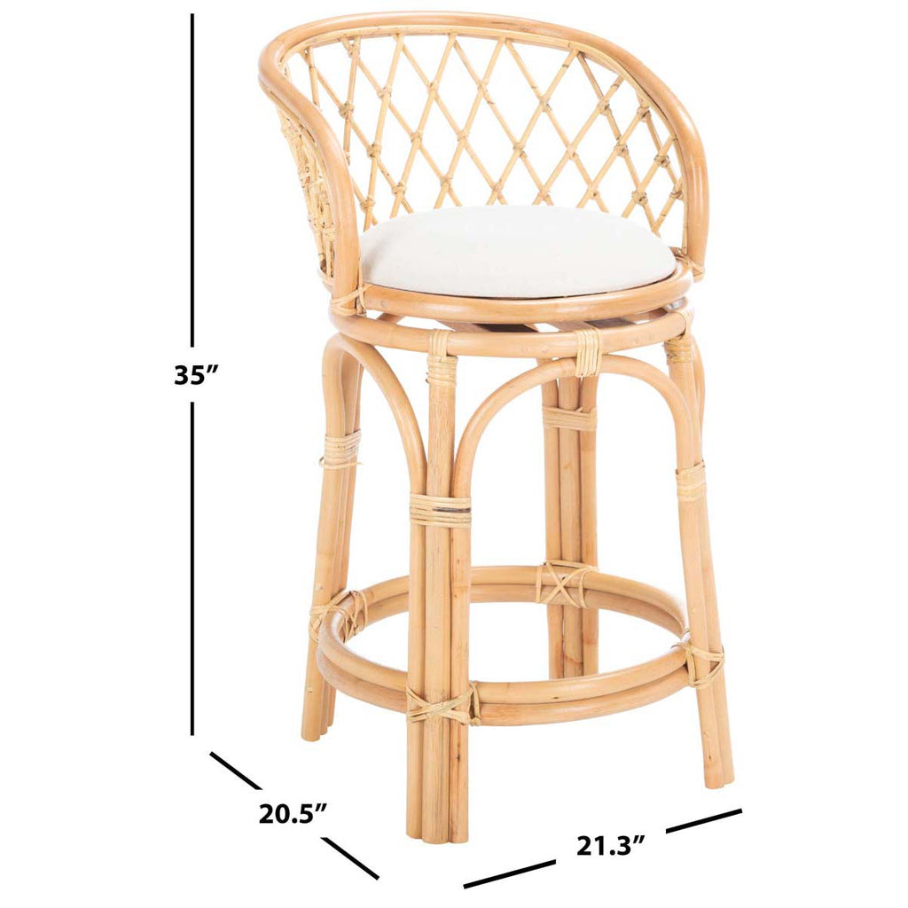 Safavieh Yuta Rattan Counter Stool W/ Cushion - Natural / White