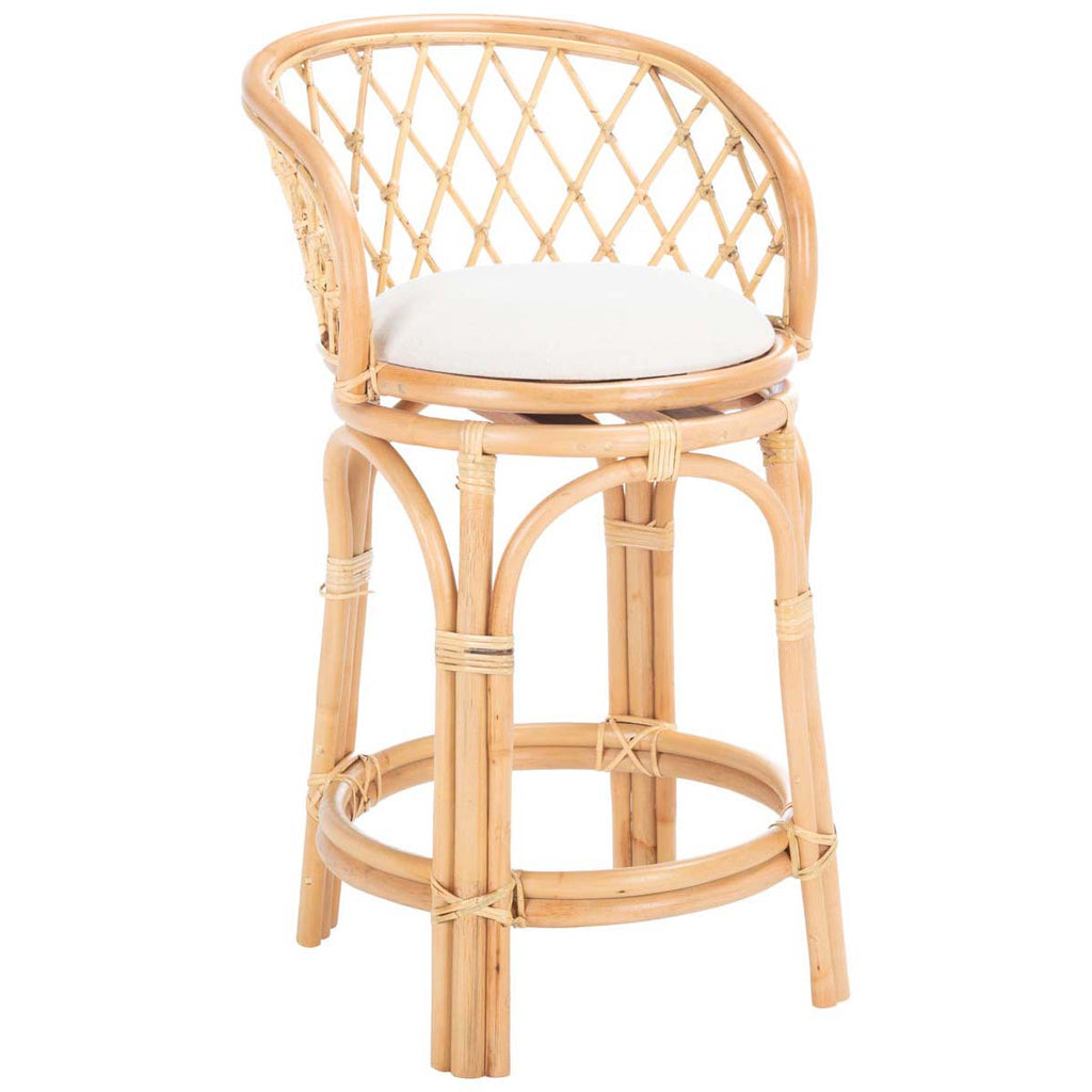 Safavieh Yuta Rattan Counter Stool W/ Cushion - Natural / White