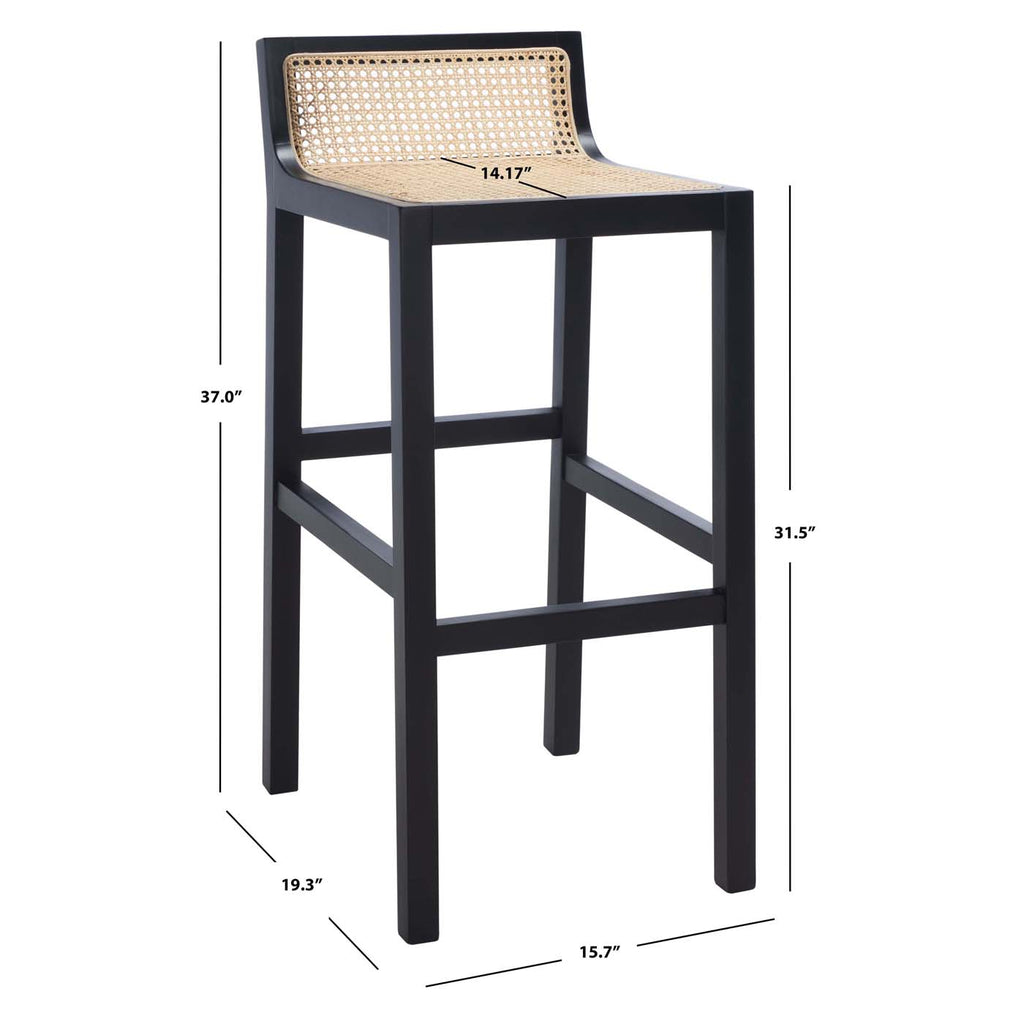 Safavieh Saito Low Back Cane Bar Stool - Black / Natural