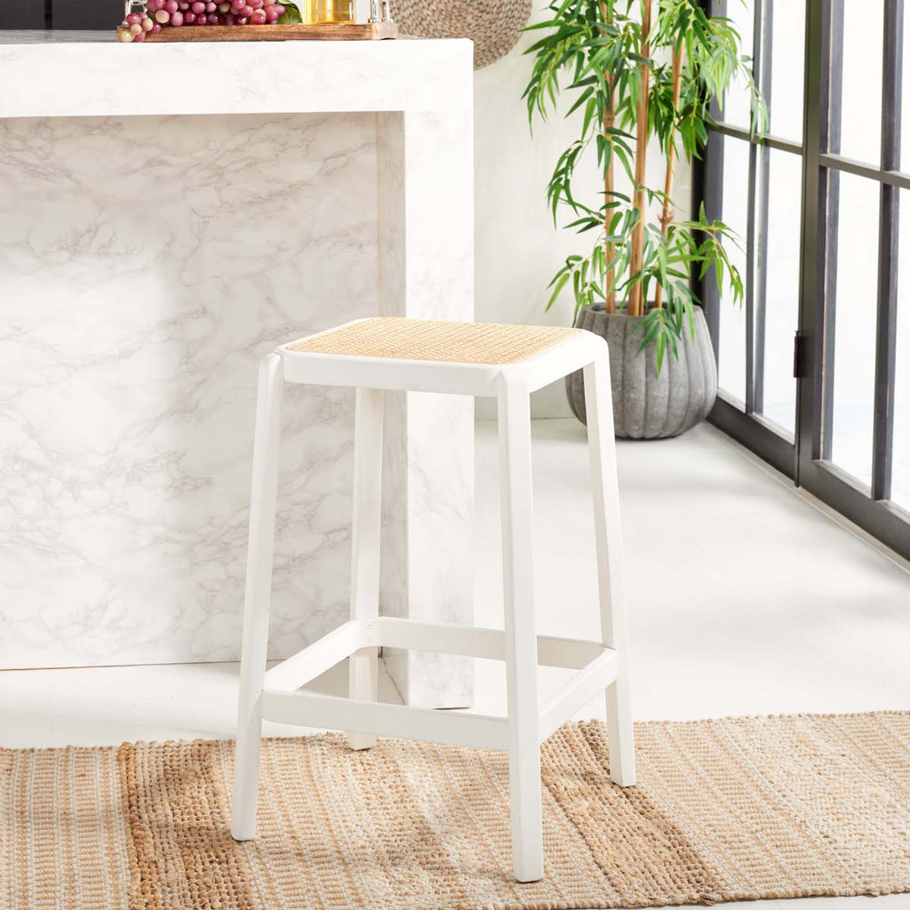 Safavieh Silus Backless Cane Counter Stool - White / Natural