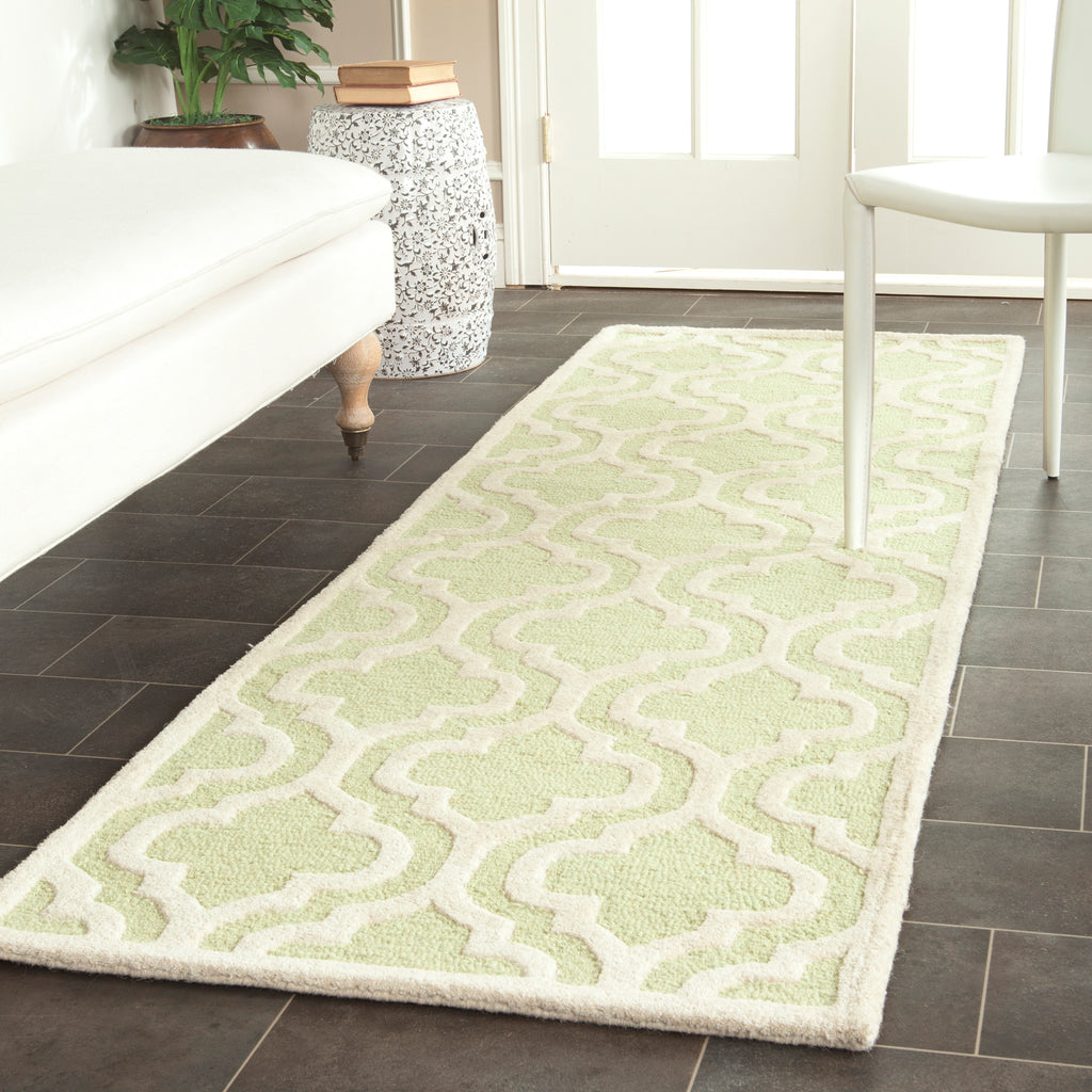 Contemporary Runner Rug, CAM132B, 62 X 240 cm in Light Green / Ivory