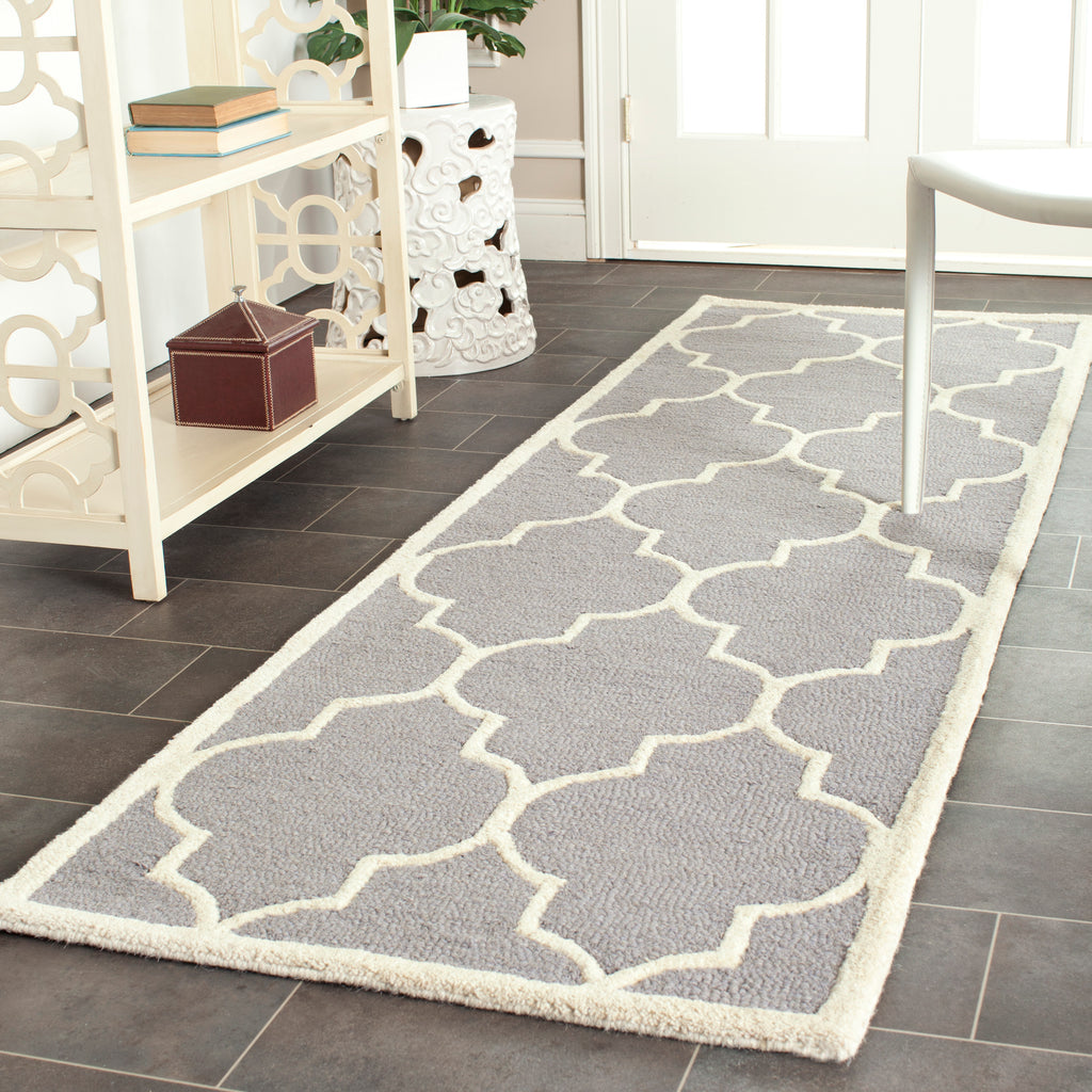 Contemporary Runner Rug, CAM134D, 62 X 240 cm in Silver / Ivory