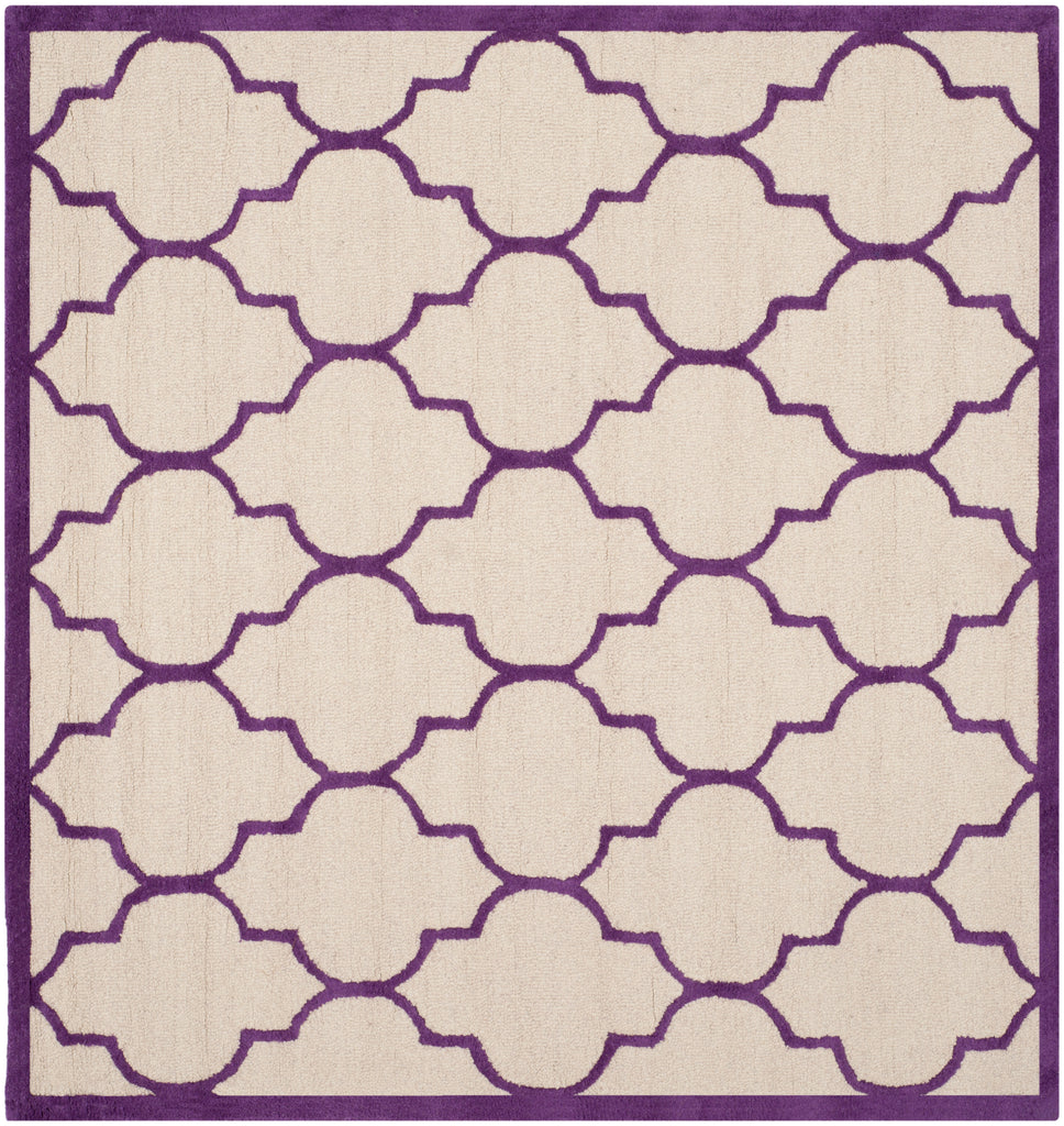 Contemporary Square Area Rug, CAM134V, 182 X 182 cm in Ivory / Purple