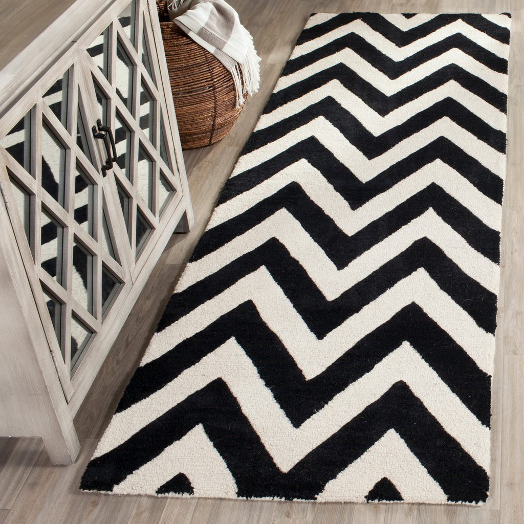 Contemporary Runner Rug, CAM139E, 76 X 182 cm in Black / Ivory