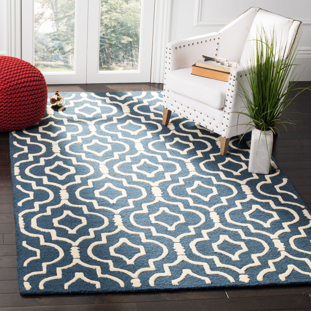 Contemporary Area Rug, CAM141G, 160 X 230 cm in Navy Blue / Ivory