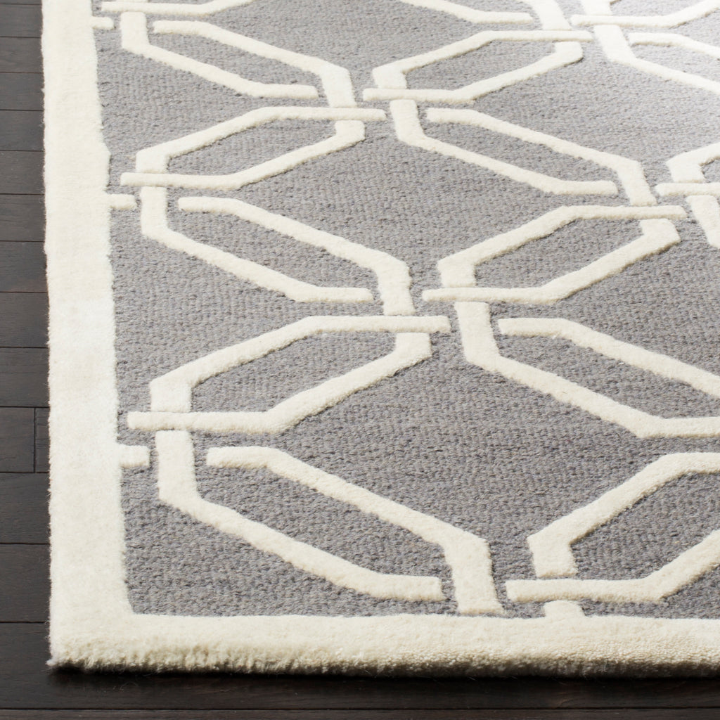 Contemporary Square Area Rug, CAM311D, 182 X 182 cm in Dark Grey / Ivory